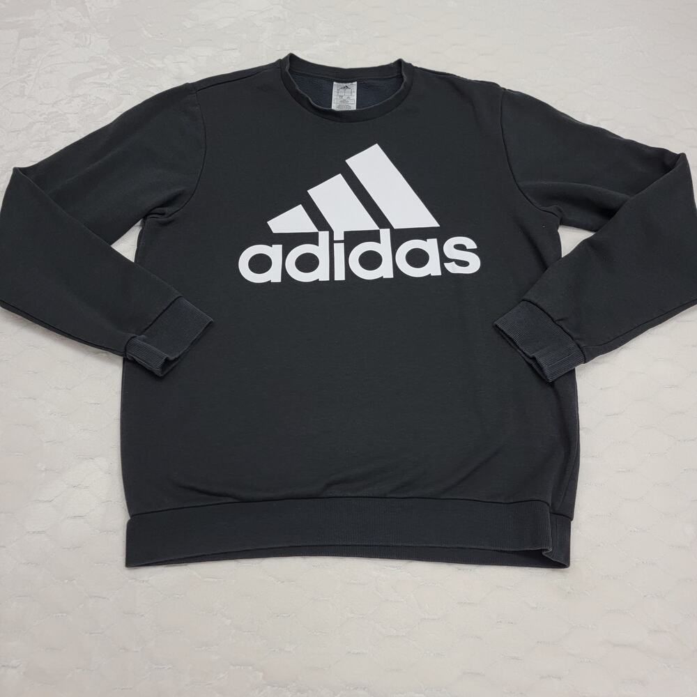 Adidas Mens Large Black White Big Logo Crewneck Sweatshirt Pullover Sweater